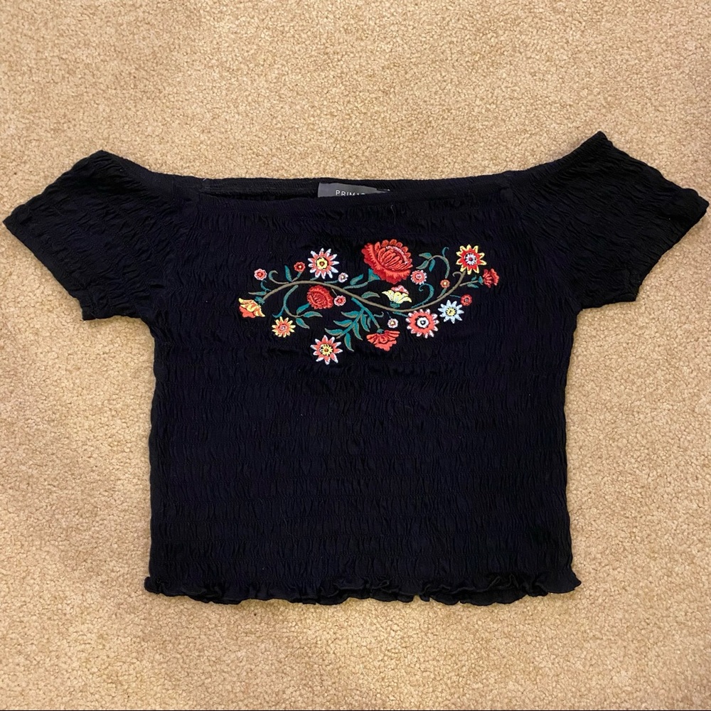 Primark Smocked Crop with Floral Embroidery